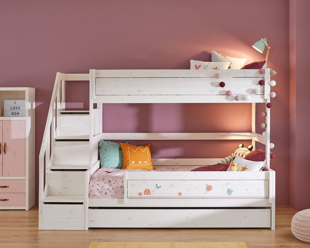 Lifetime Kidsroom Family Bunk Bed With Storage Ladder in whitewash bed frame