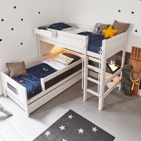 Scandinavian Corner Kids Bunk Bed, Childrens Bunk Beds With Shelves