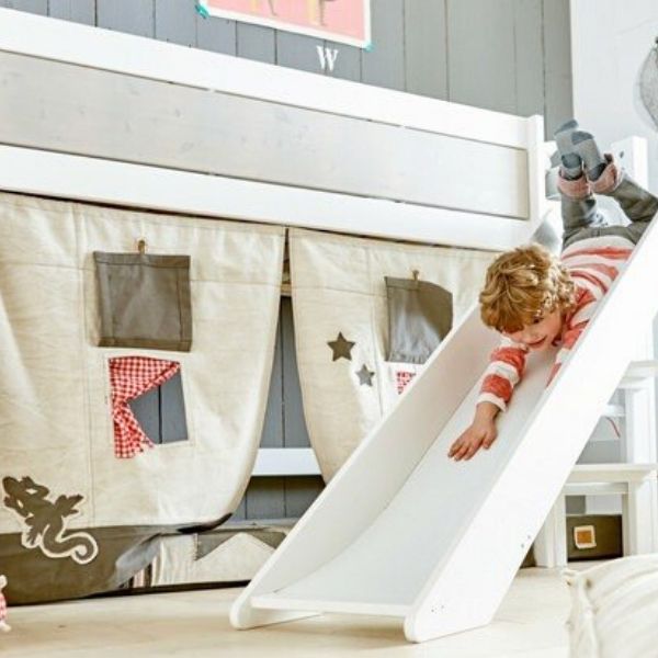 Kids Semi High Loft Bed With Slide, Bunk Bed With Slide