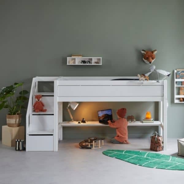 Semi-High Kids Loft Bed in White - Creative kids furniture at Kuhl Home Singapore